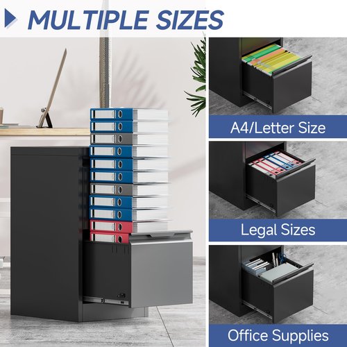 PIYAZEE 2 Drawer File Cabinet with Lock, 17.8" D Small Filing Cabinet for Home Office, Metal Vertical File Cabinets, Deep File Cabinets for Legal/Letter Size File, Easy Assembly