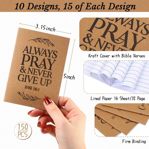 Fuutreo 300 Pcs Christian Gift Bible Verse Prayer Journals Bible Pens Inspirational Religious Notebook Mini Scripture Pocket Notepad for Church Pastor Christmas Men Women Sunday School (Classic Style)