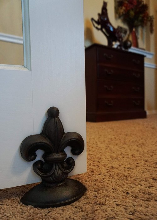 Lulu Decor, Cast Iron Fleur De Lis Door Stop, 2 Lbs, Antique Black Door Stopper (Set of 2)