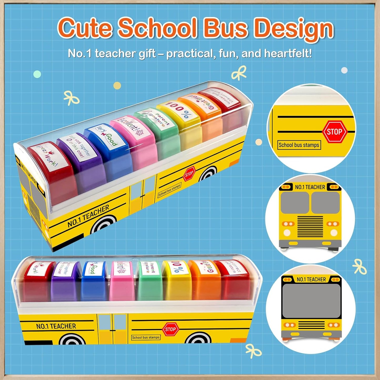 Teacher Stamps - Self-Inking Grading & Motivation Stamps | Perfect Gift for New Teachers (8 Pcs)