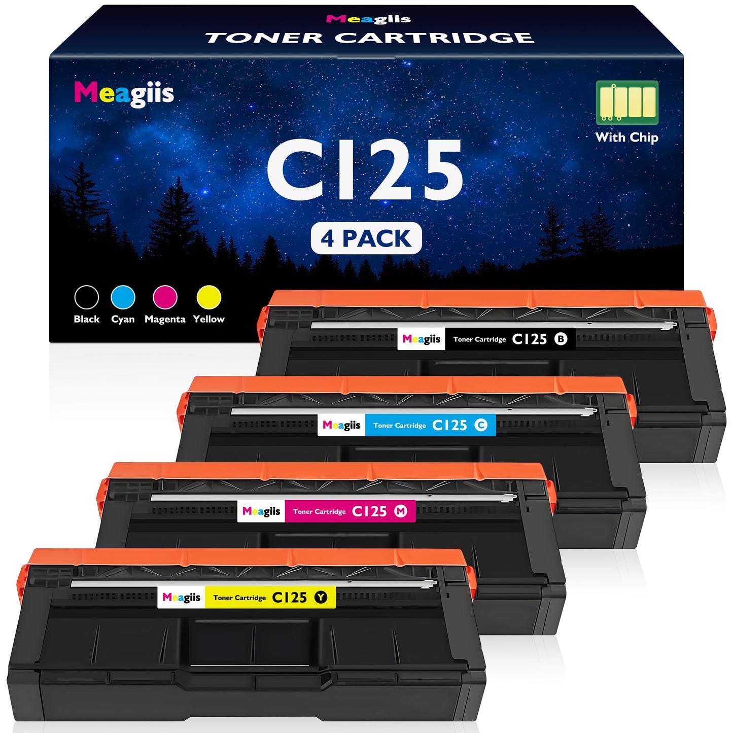 Meagiis High Capacity C125P C125MF Toner Cartridge 434060 434061 434062 434063 Replacement for Ricoh C125 Toner Cartridges for Ricoh C125P & C125 MF Printer Ink (4-Pack, Black Cyan Magenta Yellow)