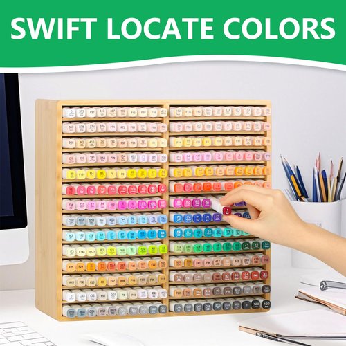 walowalo Bamboo Marker Organizer for 280 Markers Durable Pencil Holder Desk Storage Extra Large for Artists Teachers Students Office Classroom Birthday Gifts No Assembly Required 28-Compartments