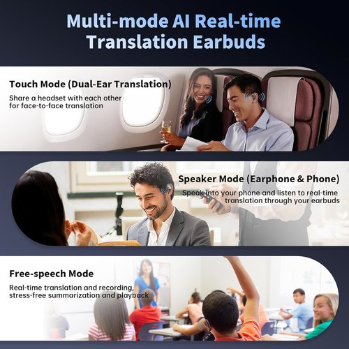 Skiennix AI Translation Earbuds - Real-Time 144 Language Translator | 60H Playtime, Wireless Bluetooth Headphones for Travel & Business