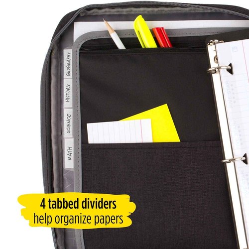 Five Star Zipper Binder, 1 Inch 3-Ring Binder with Round Rings, Carry-All with Pockets and 4-Tab Dividers, 375 Sheet Capacity, Black/Gray (29092IT8)