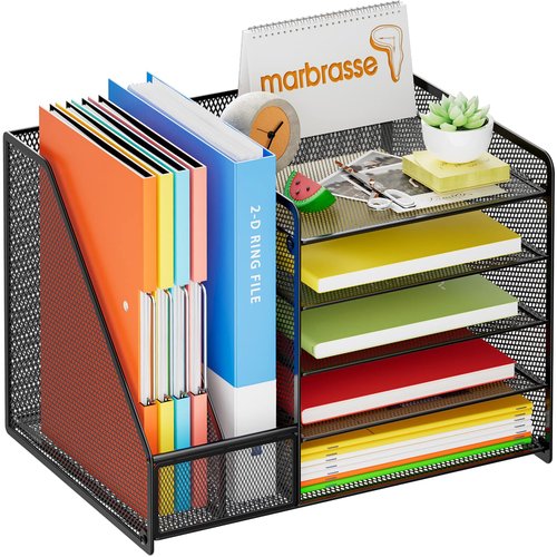 Marbrasse Wooden Desk Organizer Multi-Functional DIY Pen Holder + Desk Organizer with File Holder