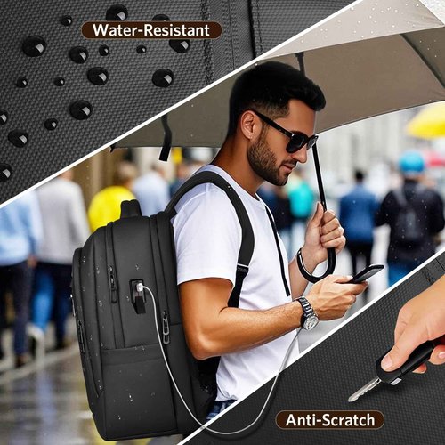 HEROIC KNIGHT Travel Laptop Backpack, Anti Theft Business Laptops Backpack with USB Charging Port, Water Resistant College Computer Bag Rucksack Gift for Men Women Work Fits 17 Inch Notebook-Black