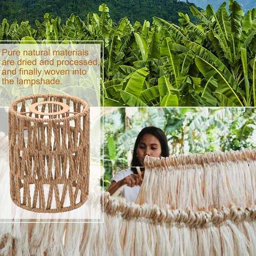 Giutna 1-Pack Boho Rattan Lamp Shades, 5.9" H x 4.7" D Woven Small Shade Replacement, 3-Tier 1.62in Fitter Farmhouse Pendant Light Cover for Chandelier Floor Wall Lamp(Brown)