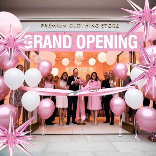 Ribbon Cutting Ceremony Kit Pink - 25 Inch Giant Scissors for Ribbon Cutting Pink Banner and Star Balloons Satin Ribbon for Special Events and Business Openings Inaugurations