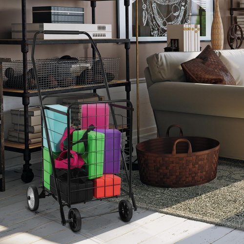 Elevon Foldable Shopping Utility Cart, Collapsible Durable Grocery Utility Cart with Rolling Wheels for Easy Storage, Laundry, Book, Luggage Travel, Compact Portable, Black
