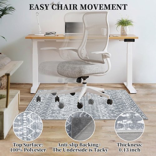 CAREMEE Office Chair Mats for Hardwood Floor, 36"X48" Desk Chair Mat for Hard Floor, Gaming Computer Chair Mat Office Rug for Rolling Chairs, Low Pile Carpet Under Chair Floor Protector, Grey Trellis