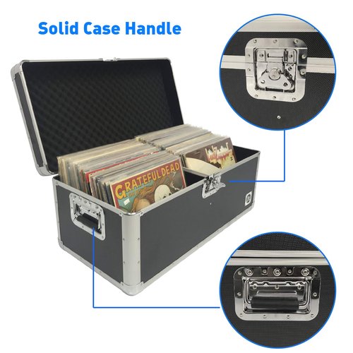EASYGO PRODUCTS Classic Acts Vinyl Record Album Storage Case – Aluminum Lp Record Player Crates for Records (Holds 150 Records)