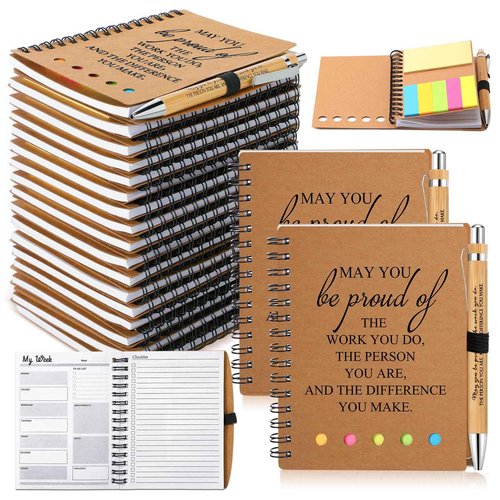 Moinchore 20 Sets Inspirational Notebook Bulk Christmas Employee Appreciation Gifts Spiral Weekly Planner Notebook with Sticky Note bamboo Pens for Holiday Coworker Nurse Staff (May You Be Proud)