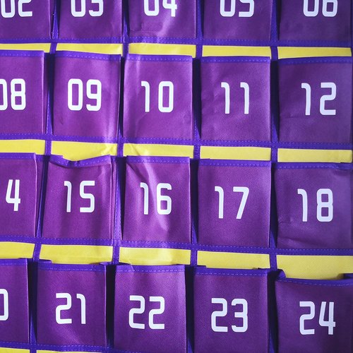 LaSiveo Numbered Cell Phone Pocket Charts for Classroom,Over the Door Hanging Calculator Holder Organizer 36 Pockets with Hooks for Teachers Purple