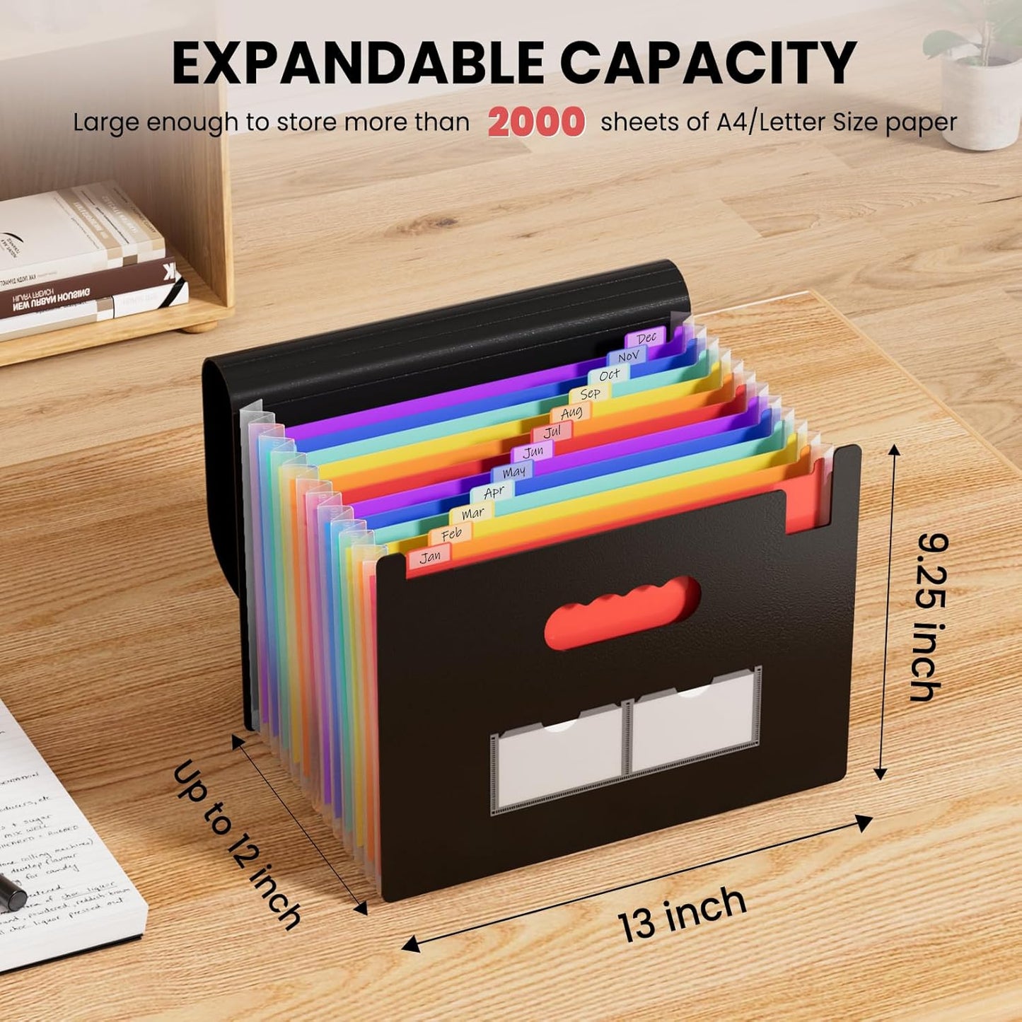 Sooez Accordion File Organizer - 13 Pocket Expanding Folders for Bills & Receipts | A4 Size with Labels