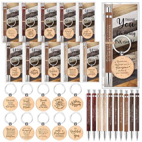 Dispowreath 40 Sets Appreciation Gift Bulk for Employee Bamboo Ballpoint Pen Inspirational Wooden Keychain Thank You Bookmark Card Set for Vet Tech Medical Assistant Office Team Student Teacher Gift