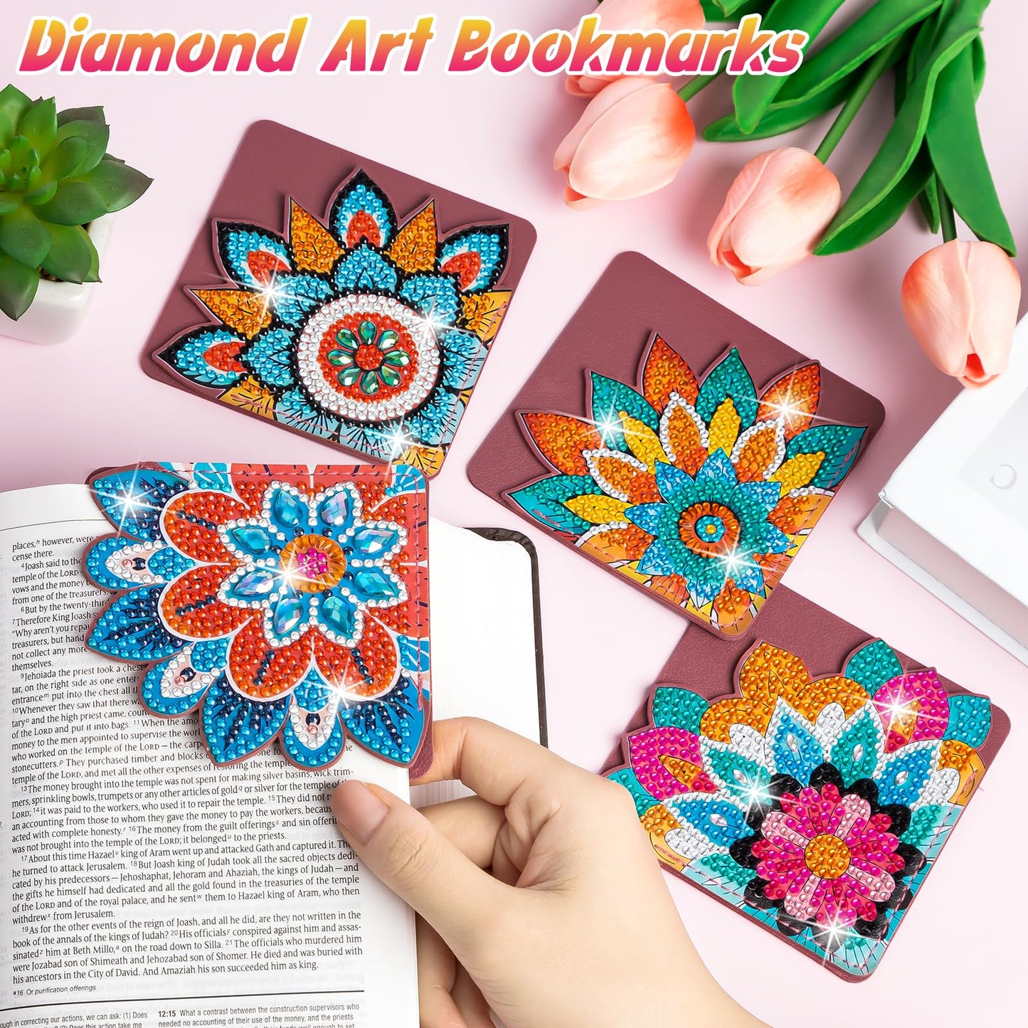 WIVICO 4 pcs Diamond Painting Bookmarks, DIY Diamond Art Kits for Adults, Book Corner - Protecting Bookmark Craft Supplies Kits for Book Lovers(Mandala B)