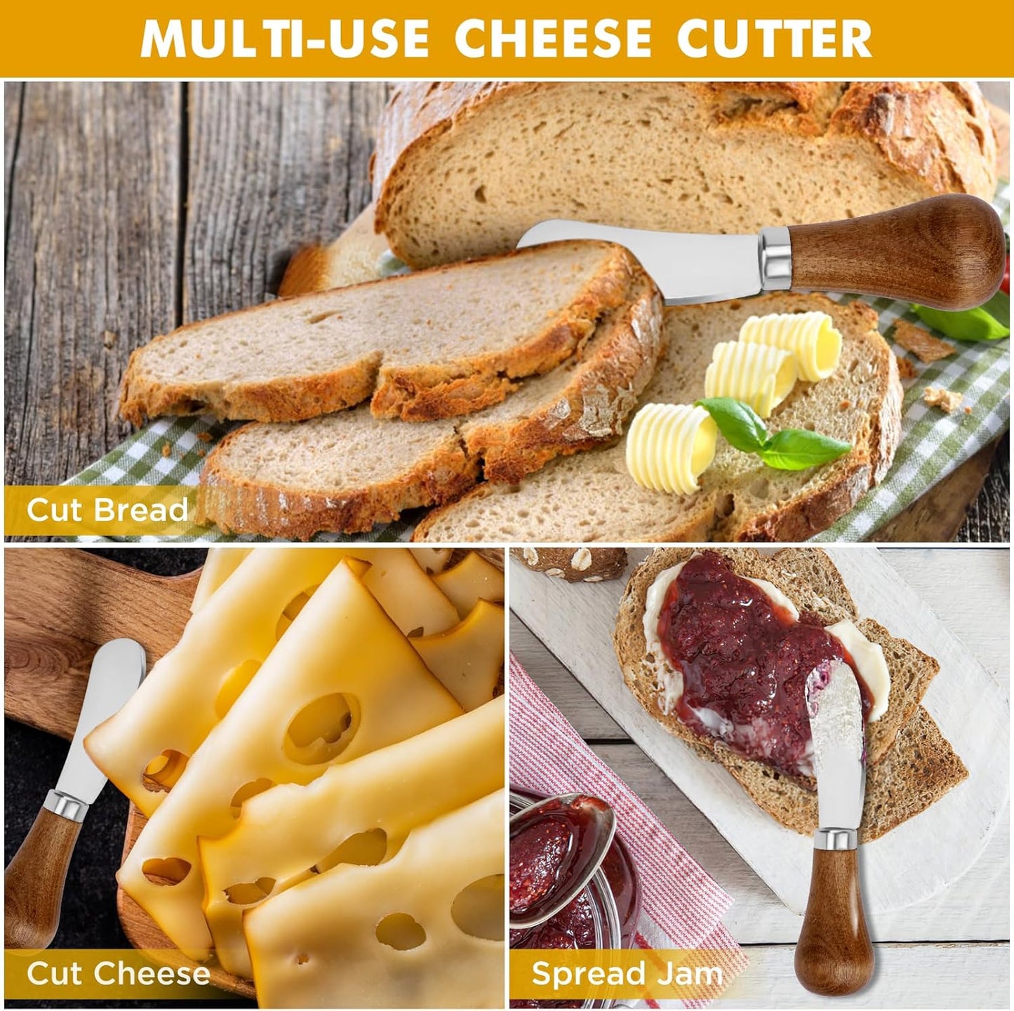 AOZBZ Butter Spreader Knife Set - 2 Stainless Steel Knives with Wooden Handles for Cheese & Spreads