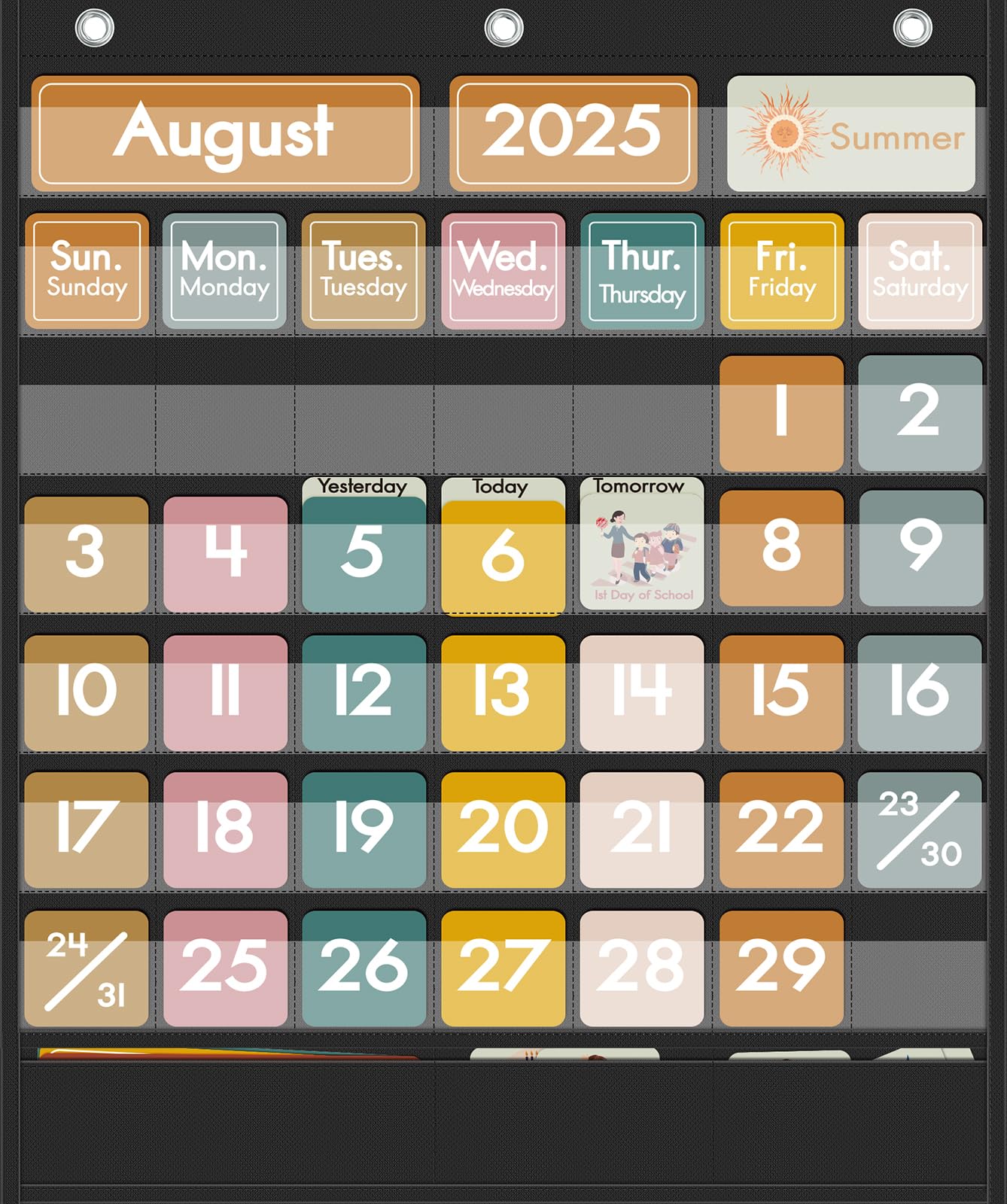 Jercecy 48 Pockets Classroom Calendar for Kids Learning, Pocket Chart Calendar Decor with Special Educational Cards, Teacher and Classroom Must Have Supplies, Boho