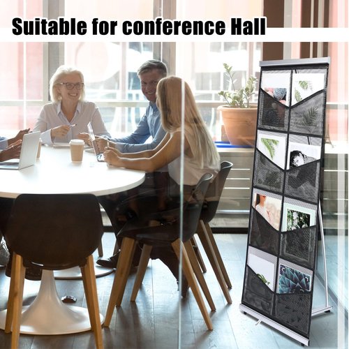 Outus 4 Pcs Brochure Stand Holder with 8 Pockets Mesh Literature Rack Floor Portable Magazine Display Stand Standing Brochure Rack for Trade Shows Table Top