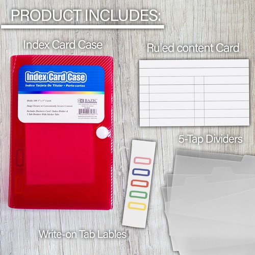 BAZIC Index Card Case w/ 5 Tab Divider 3"x5", Snap Closure Plastic Storage Case 100 Cards Capacity, Flash Card Holder Organizer, for Office, 36-Pack
