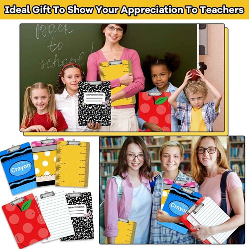 6 Pcs Teacher Clipboard Bulk Teacher Appreciation Gift Cute 12.5 x 9 Inch Large Thickened Acrylic Clip Boards with Low Profile Clip A4 Size Clipboard Set for Classroom Office School Teacher Supplies
