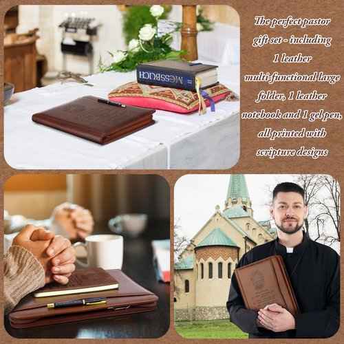 3 Pcs Christmas Religious Christian Gifts Pastor Appreciation Gifts Leather Portfolio Christian Bible Prayer Journal For Men Women Scripture Pen Notebook Bible Study Supplies(Pastor)