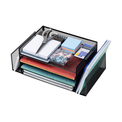 Mind Reader Desktop Organizer, File Storage, Paper Tray, Workspace, Office, Metal Mesh, 16.75"L x 9.15"W x 6"H, Black