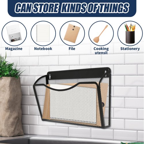 bigjvbfv Magnetic File Holder, No Drilling Wall File Organizer, Large Capacity Paper Holder Multifunctional Mail Organizer for Refrigerator, Office, Classroom, Hanging Paper Folder Holder, Black