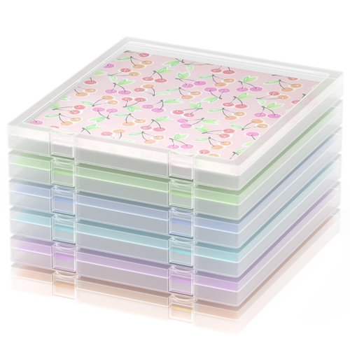 Scrapbook Paper Storage, 6 Pack Stackable Plastic File Storage Box Set, 12"x12"x1.1" Craft Organizer Storage, U-Shaped Locking Mechanism, Ideal for Office, Home, and School Document Organizer