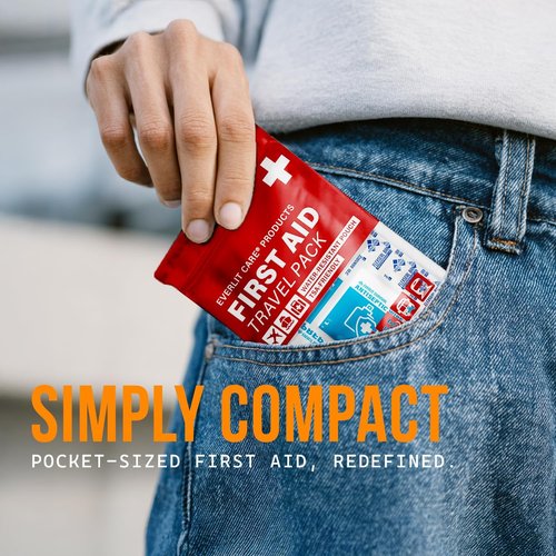 EVERLIT CARE Travel Bandage Pack - 12 Individual Packets in Compact Water-Resistant Pouch | On-the-Go First Aid Essentials