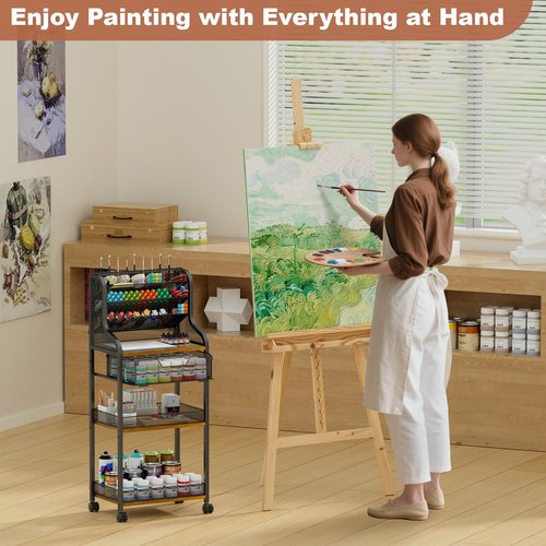 Large 7-Tier Rolling Utility Cart with Drawer, 40.15in Tall Metal Craft & Art Storage Organizer with Lockable Wheels, Storage for Art Studio, Drawing Room, Paints & Supplies