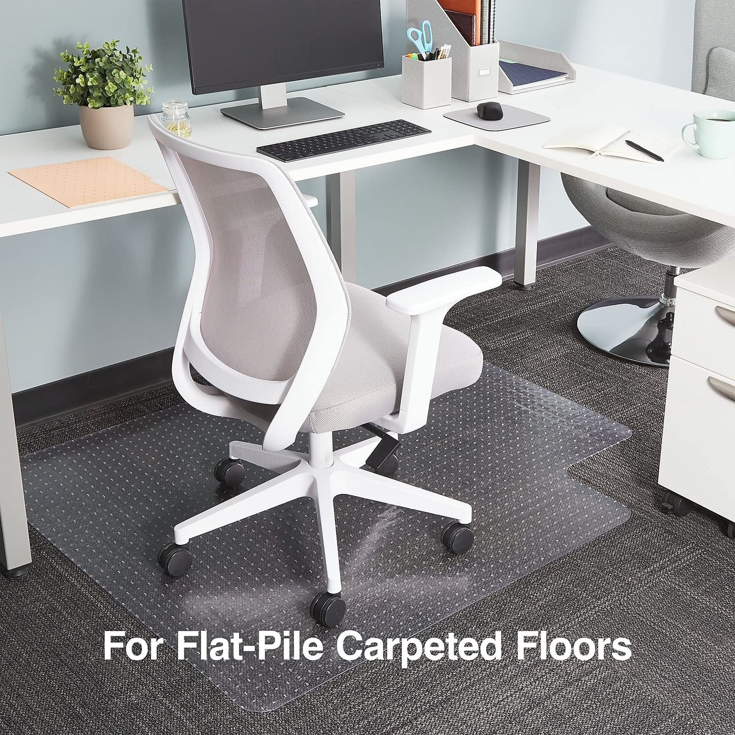 Staples Office Chair Mat, Clear Floor Mats with Lip, Flat-Pile Carpets, Extended Under-Desk Coverage, 53 x 45 Inch, Smooth Glide
