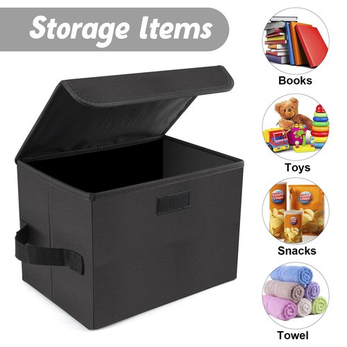 Vinyl Record Storage Box for 12inch LPs,Holds up to 80 Albums,Collapsible Storage Crate with Lid&Handles for Valuable Album Collection (black, 13inch)