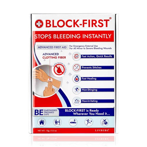 BLOCK-FIRST Advanced First Aid Kit– Stops Bleeding Instantly & Prevents Stitches, Emergency Trauma Medical Kit for Home, Car, Travel, Camping, Hiking, Office, Sports, Outdoor Survival, Multi-Use Pack