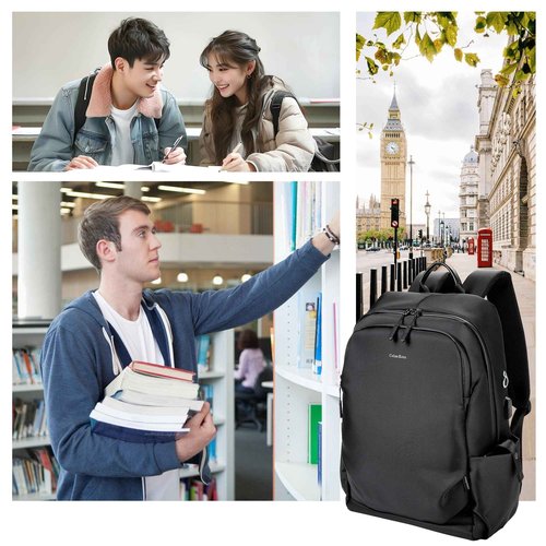 Colins Keirs 17 inch laptop backpack for men, business travel computer backpack with USB charging port and headphone jack, college school bookbag, black, large, 25 L