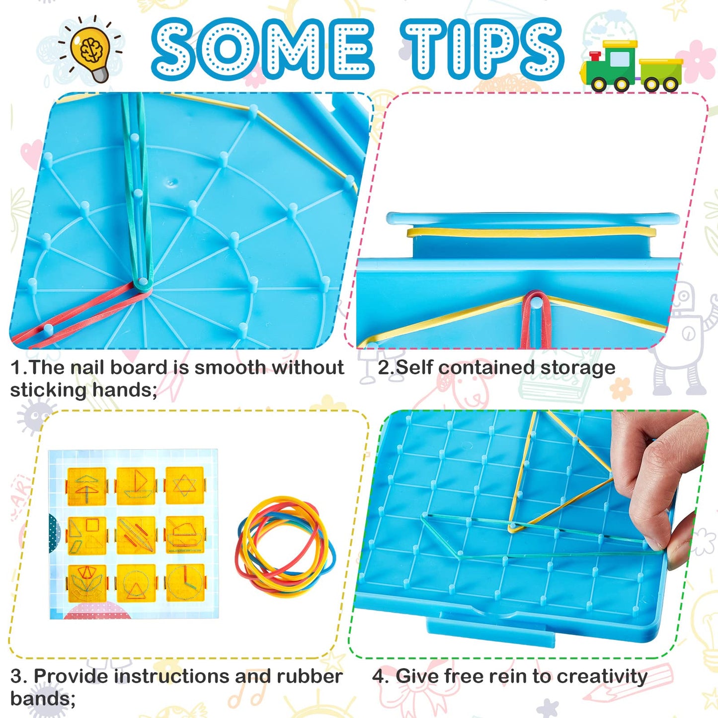 Deekin 12 Pcs Double Sided Geoboard Mathematical Kids Geoboards with Rubber Bands Math Manipulatives Toy for Geometry, 6.9 x 6.3 Inches Classroom Back to School