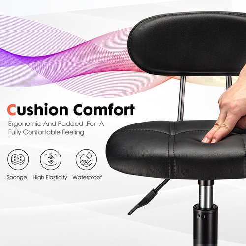 FNZIR Square Rolling Stool with Backrest Height Adjustable Chair Swivel Drafting Chair Stool Chair with Wheels Black