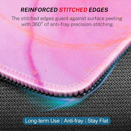 MROCO Premium Mouse Pad - 30% Larger, Anti-Fray Stitching, Waterproof & Non-Slip Base | Pink Marble Design