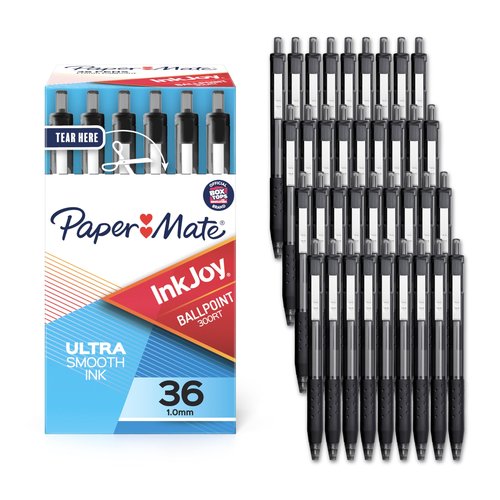 Paper Mate InkJoy 300RT Retractable Ballpoint Pens Medium Point (1.0mm) Black Pack of 36 Ideal for Office Supplies Journaling and Writing Accessories