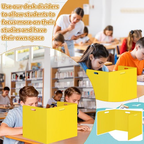 24 Pcs Desk Dividers for Students 14 × 17.5 × 14 Inch Plastic Waterproof Privacy Folders Shields Test Dividers with Yellow Classroom Privacy Boards for School Study Teacher Supplies(Yellow)