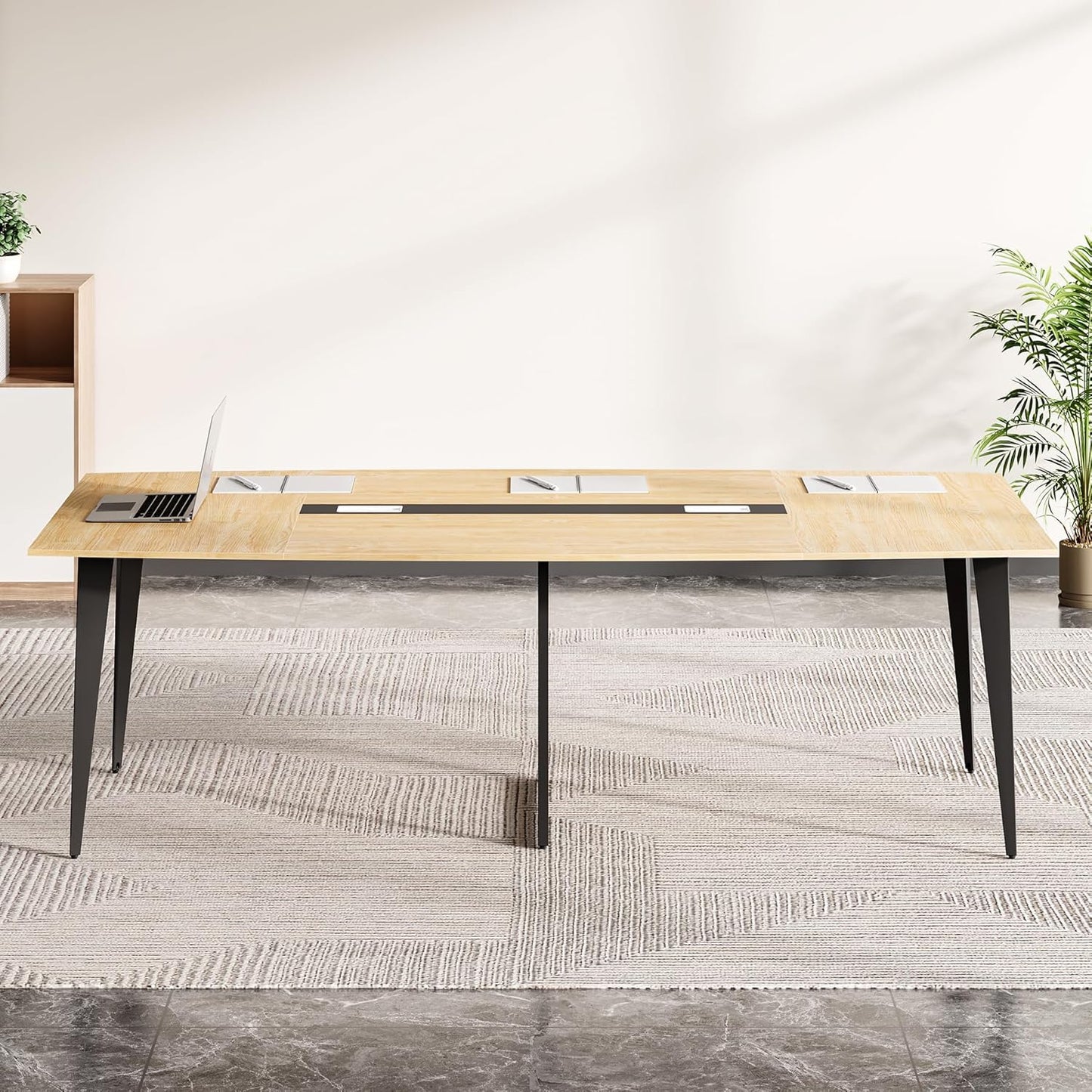 LITTLE TREE 6 FT Conference Room Table, 70.86L x 35.43W x 29.52H Inches Boat Shaped Meeting Seminar Boardroom Table