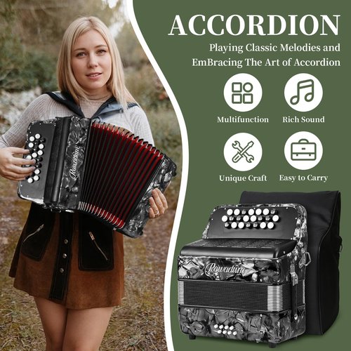Accordion - 22 keys 8 bass, lightweight piano accordion for beginners, vibrant design for beginners and adults for easy learning (8 Bass, Gray)