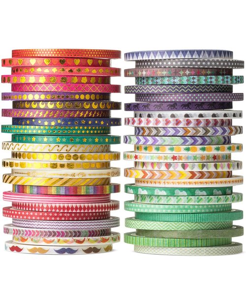 Mr. Pen Skinny Washi Tape Set - 48 Rolls of Gold Foil Print, 3mm Wide, Perfect for Scrapbooking & Crafts