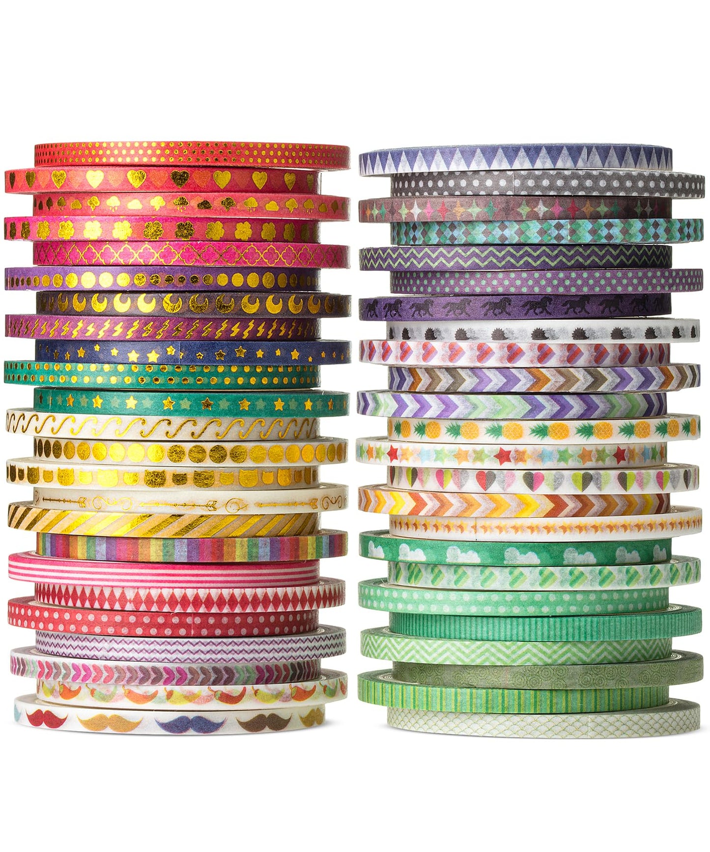 Mr. Pen- Skinny Washi Tape Set, 48 Rolls, Gold Foil Print, 3mm Wide, 5.5 Yards/Roll, Washi Tape for Scrapbook, Arts, Crafts, Journals and Planners