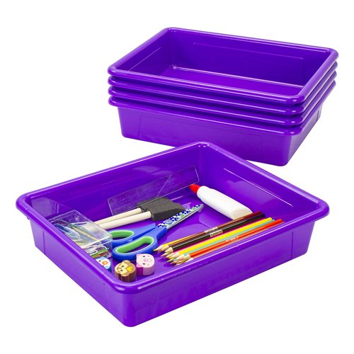 Storex Letter Size Flat Storage Tray – Organizer Bin for Classroom, Office and Home, Violet, 5-Pack (62521U05C)