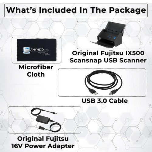 Fujitsu IX500 Scansnap USB High Speed Cloud Enabled Document Scanner, 1 Year Warranty - Photo & Receipt Scanner, ADF with Duplex Scanning Incl. Power Adapter + USB 3.0 Cable + Cloth (Renewed)