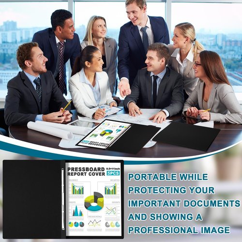 Dunzoom 5 Pcs 8.5 x 11 Inch Pressboard Report Cover, 3'' Capacity, Presentation Binder Folder with Metal Prong for Business, Presentations, Contract, Proposal and Other Documents Management (Black)