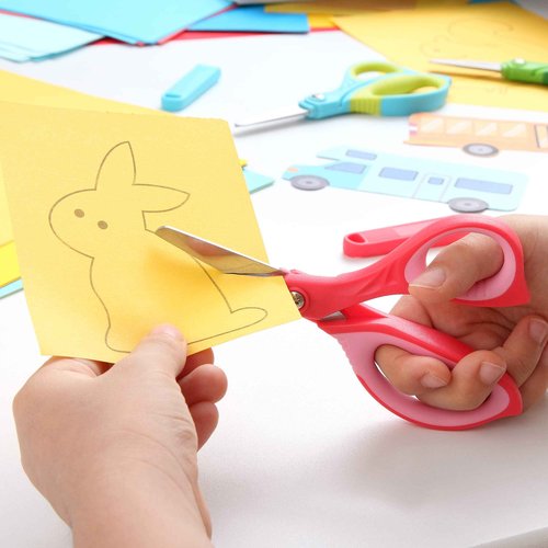 JARVISTAR 5.5" Kids Scissors, Student Scissors with Comfort Grip, Left & Right Handed Blunt Safety Scissors, Children Scissors with Cover for School Teachers Toddlers Craft Art Supplies, 24 Pack