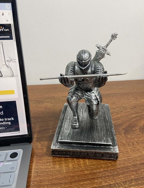 Ofiedx Magnetic Knight Pen Holder Knight Statue Pen Holder for Desk Organizers Resin Pencil Holder as Gift with Sword Letter Opener for Office Home Desk