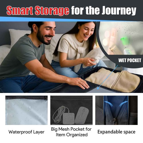 55L Extra Large Travel Backpack, Expandable 50L - 60L Carry On Backpack, Travel Luggage Suitcase Anti-Theft TSA Flight Laptop Bag, Sturdy 18.4 Inch XXXL Daypack Weekender Gifts for Men, Black